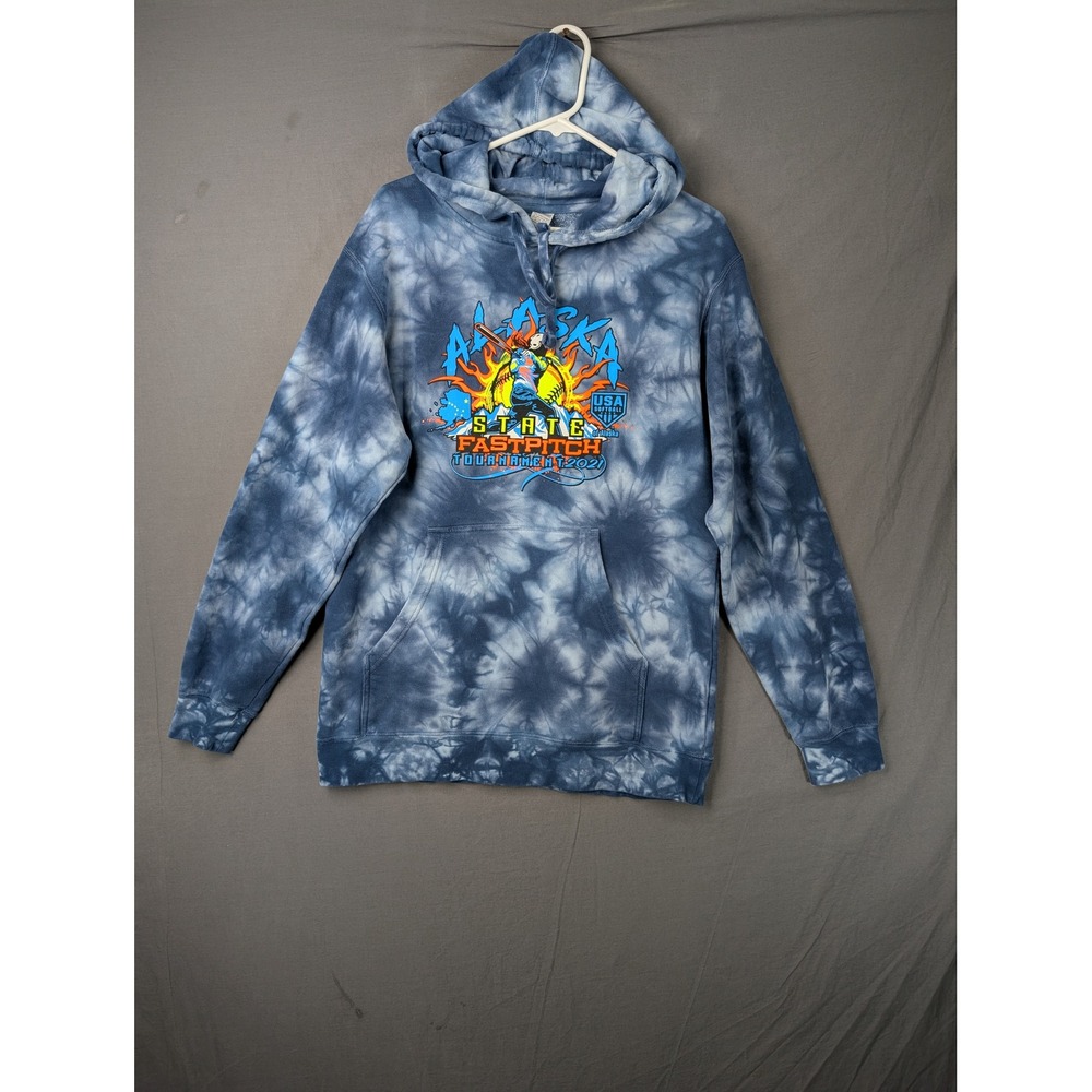 Alaska State Fastpitch Tournament 2021 Hoodie Blue Tie Dye Mens Medium